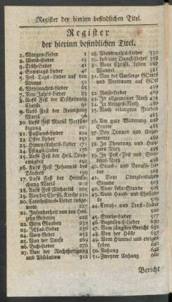 Register der hierinn befindlichen Titel