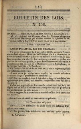 Bulletin des lois de la République Française. Partie principale. 20. 1840 = No. 706 - 738