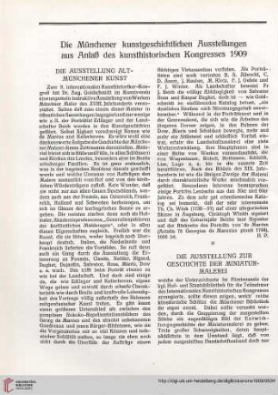 1: Die Münchener kunstgeschichtlichen Ausstellungen aus Anlaß des kunsthistorischen Kongresses 1909