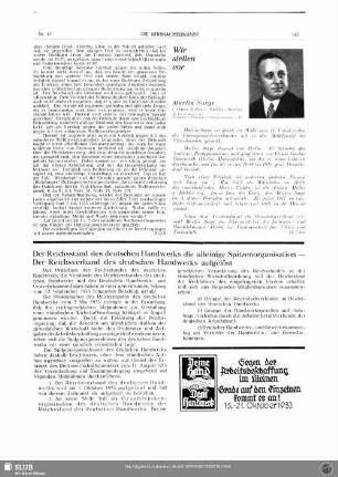 Der Reichsstand des deutschen Handwerks die alleinige Spitzenorganisation - Der Reichsverband des deutschen Handwerks aufgelöst