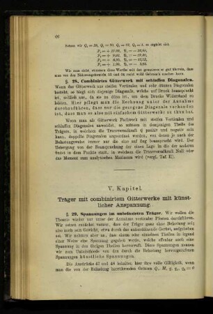 V. Kapitel. Träger mit combinirtem Gitterwerke mit künstlicher Anspannung.