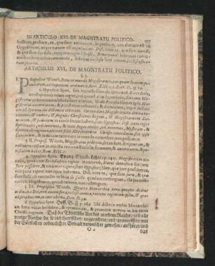 Articulus XVI. De Magistratu Politico.
