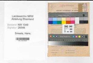 Entnazifizierung Hans Smeets , geb. 30.10.1914 (Feuerwehrmann)