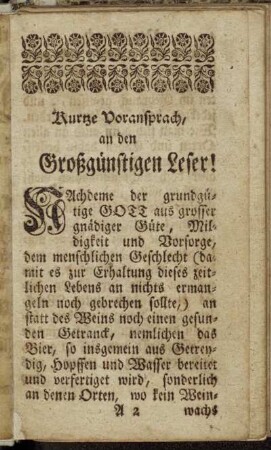 Kurtze Voransprach, an den Großgünstigen Leser!