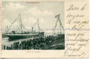 Ausfahrt des Truppentransportschiffs "Aachen" zur China-Expedition in Wilhelmshaven