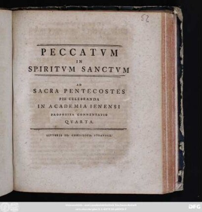 4: Peccatvm In Spiritvm Sanctvm : Ad Sacra Pentecostes Pie Celebranda In Academia Ienensi Proposita Commentatio ...