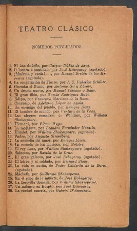 Números publicados "Teatro clásico"