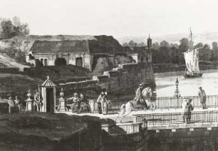 Dresden vom linken Elbufer oberhalb des Altstädter Brückenkopfes