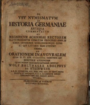 De Vsv Nvmismatvm In Historia Germaniae Antiqva Commentatvr
