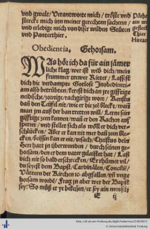 Obedientia. Gehorsam.
