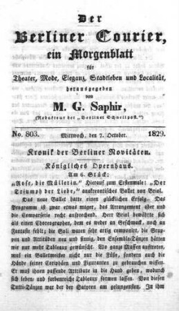 No. 803, Mittwoch, den 7. October 1829