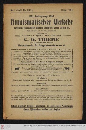 Numismatischer Verkehr: Verzeichnis verkäuflicher Münzen, Medaillen, Orden, Bücher etc.: Nr. 205-207