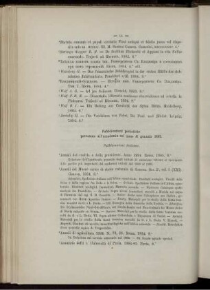 Pubblicazioni periodiche pervenute all' Accademia nel mese di gennaio 1885.