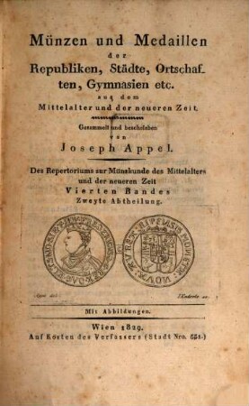 Münzen und Medaillen der Republiken, Städte, Ortschaften, Gymnasien etc. aus dem Mittelalter und der neuern Zeit, 2