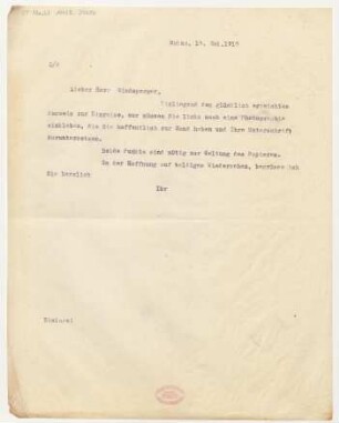 Brief an Lothar Windsperger : 19.05.1919