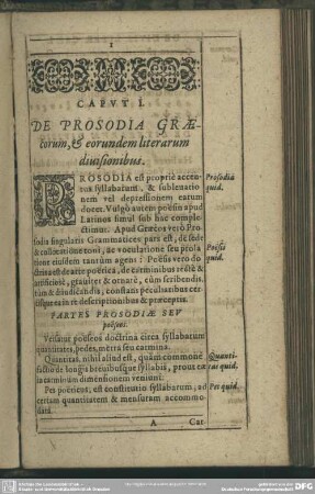 Caput I: De Prosodia Graecorum, & eorundum literarum diuisionibus