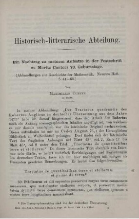 Ein Nachtrag zu meinem Aufsatze in der Festschrift zu Moritz Cantors 70. Geburtstag.