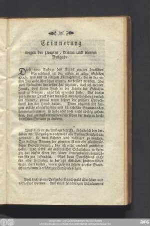 Erinnerung wegen der zweyten, dritten und vierten Ausgabe.
