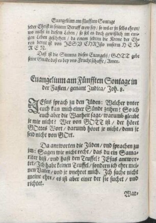 Euangelium am Fünfften Sontage in der Fasten/ genant Judica/ Joh. 8.