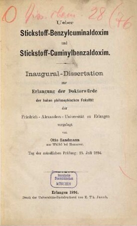 Ueber Stickstoff-Benzylcuminaldoxim und Stickstoff-Cuminylbenzaldoxim