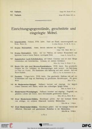 Einrichtungsgegenstände, geschnitzte und eingelegte Möbel (Nr. 934-992)