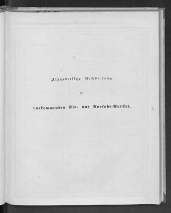 Alphabetische Nachweisung der vorkommenden Ein- und Ausfuhr-Artikel.