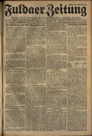 Erste Ausgabe vom Donnerstag, den 22. Dezember 1927.