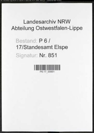 Sterberegister Standesamt Elspe