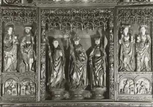 Döbeln, Nicolaikirche, Innenraum, Altar : Flügelaltar, Details des Flügels und Mittelschreins