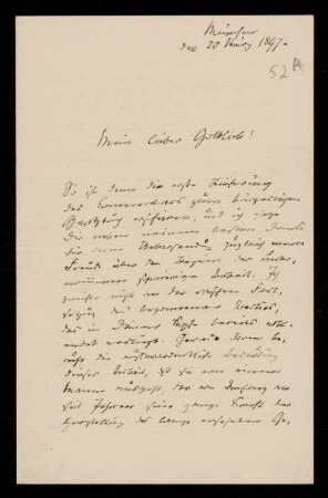 52 A: Brief von Johann Julius Wilhelm von Planck an Gottlieb Planck, München, 30.3.1897