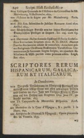 Scriptores Rerum Hispanicarum, Gallicarum Et Italicarum, In Duodecimo