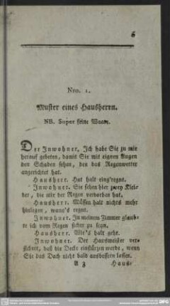 Nro. 1. Muster eines Hausherrn. NB. Super feine Waare