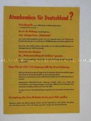Propagandaflugblatt der SPD gegen die geplante atomare Aufrüstung der Bundeswehr