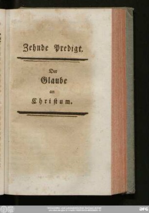 Zehnde Predigt. Der Glaube an Christum.
