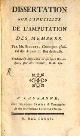 Dissertation sur l'inutilité de l'amputation des membres