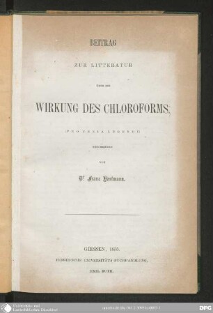 Beitrag zur Litteratur über die Wirkung des Chloroforms