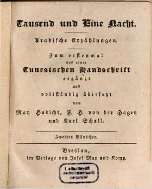 Tausend und eine Nacht : arabische Erzählungen. 2. Bändchen