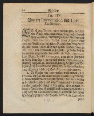 Tit. IIX. Von der Intervention und Litis Reassumtion.