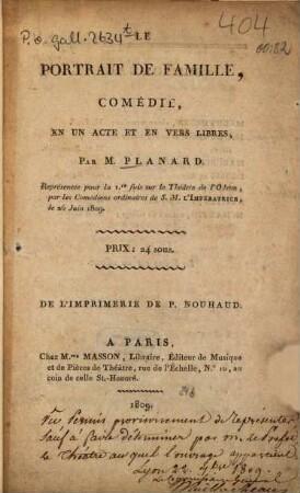 Le portrait de famille : Comédie en un acte et en vers libres