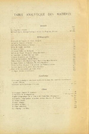 Table analytique des matières