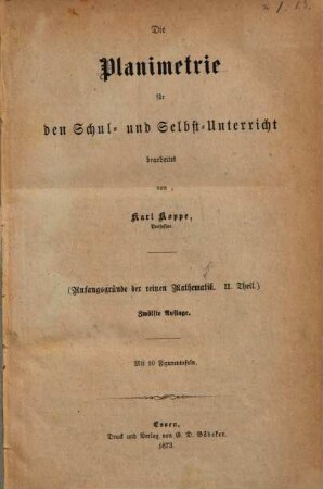 Anfangsgründe der reinen Mathematik. II