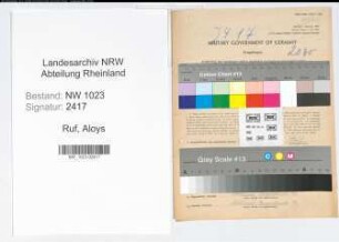Entnazifizierung Aloys Ruf , geb. 28.11.1895 (Versicherungsvertreter)