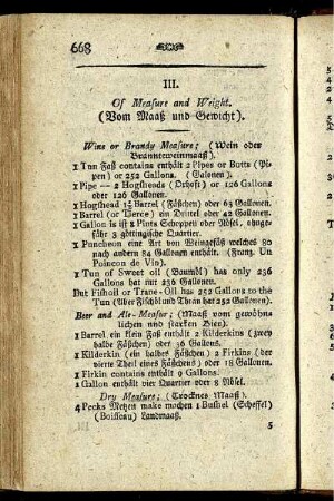 III. Of Measure and Weight. (Vom Maaß und Gewicht).