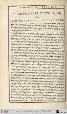 Chronologie historique des ducs de Parme et de Plaisance
