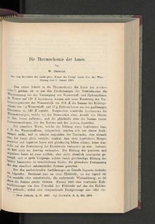 Die Thermochemie der Ionen.
