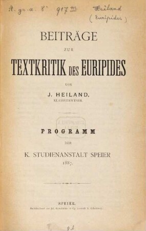 Beiträge zur Textkritik des Euripides