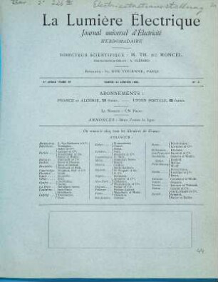 Lumière électrique : journal universel d'électricité. 4. 1882, Nr. 3