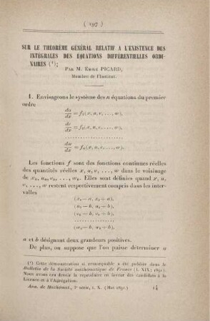 Sur le théorème général relatif a l'existence des intégrales des équations différentielles ordinaires.