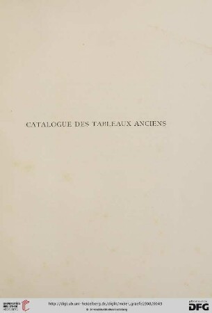Catalogue des Tableaux Anciens