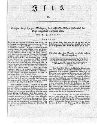 Critische Beyträge zur Würdigung des wissenschaftlichen Zustandes der Erziehungskunde unserer Zeit